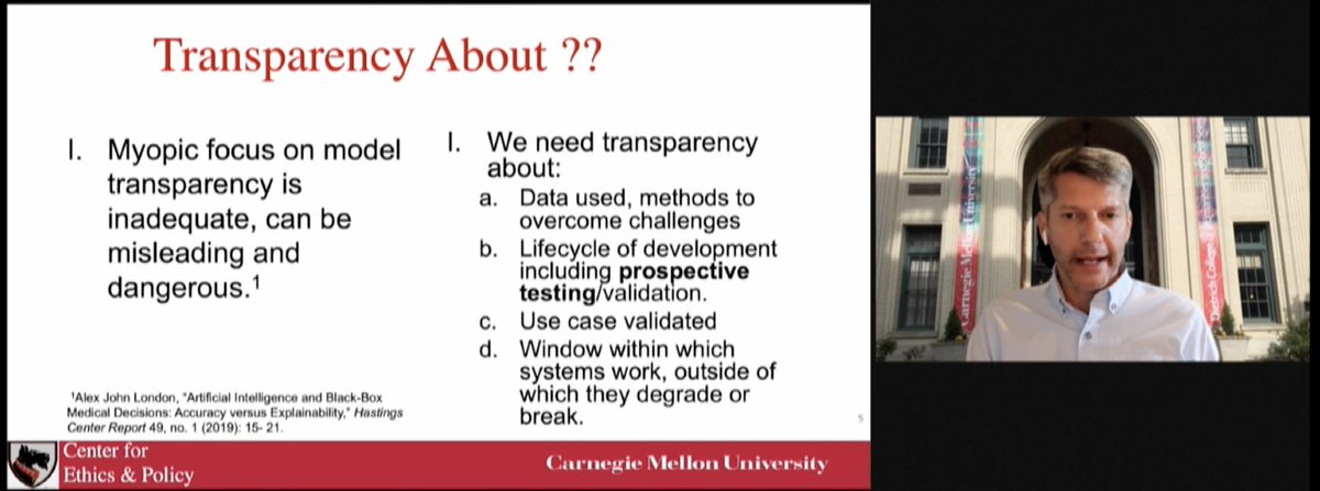 <a href="/StanfordRad/">Stanford Radiology</a> <a href="/NYUImaging/">NYU Langone Health Department of Radiology</a> <a href="/AlexJohnLondon/">Alex John London</a> Transparency about what? We need transparency about the  data, model life cycle, and monitoring processes. Could transparency lead to misuse of the system? #BOLDAIR21 <a href="/CarnegieMellon/">Carnegie Mellon University</a> <a href="/StanfordHAI/">Stanford HAI</a>