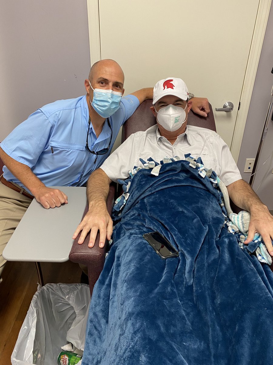 Thankful for my best friends and family. <a href="/wamilner/">Aaron Milner</a> drove 3 hours to spend the day with me at chemo. It’s the busiest time for a Supt. We’ve been by each other’s side through thick and thin. Spoken every day for 31 years. Thanks also to <a href="/SaralandSchools/">SaralandCitySchools</a> for the  Spartan cap!