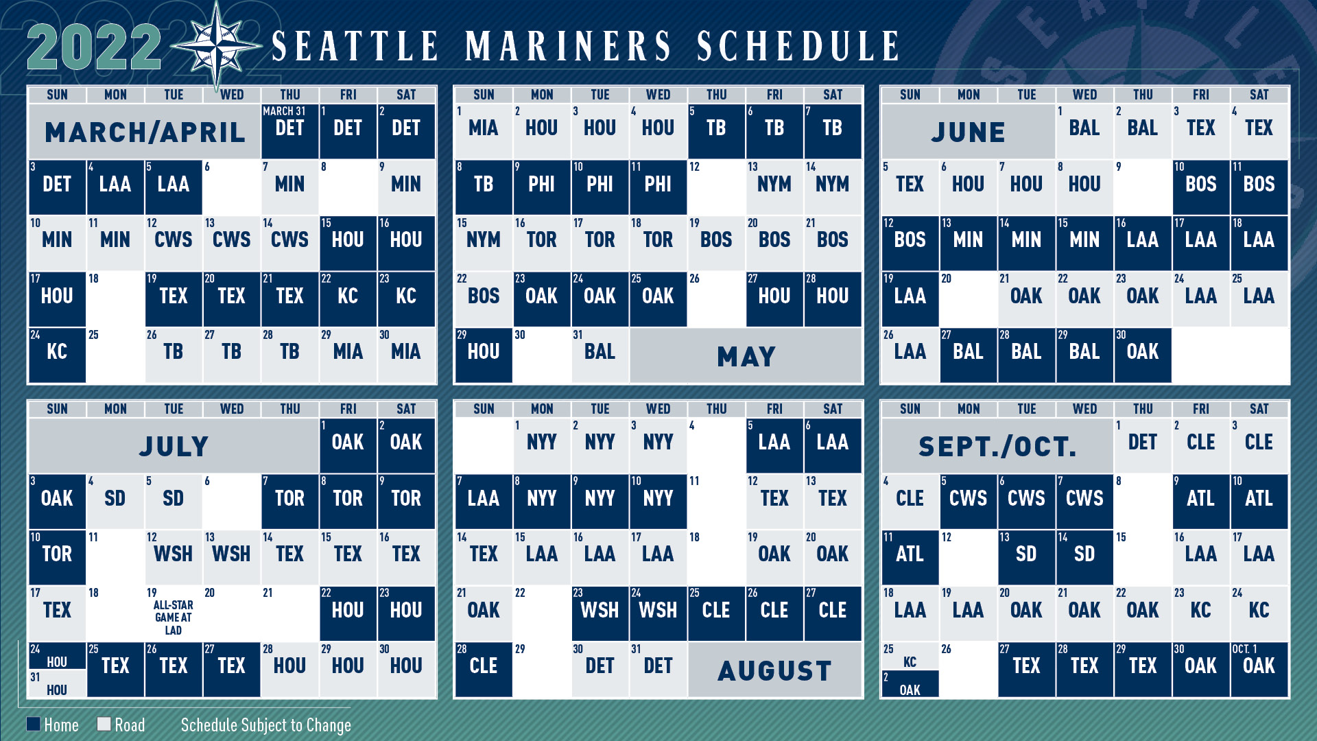 Seattle Mariners Schedule 2022 Seattle Mariners On Twitter: "We'll Open The '22 Season At Home On March 31  Vs. The Tigers! Full Schedule 🗓 Https://T.co/D9Se4Hyrbp  Https://T.co/Eyvr8Ampfz" / Twitter