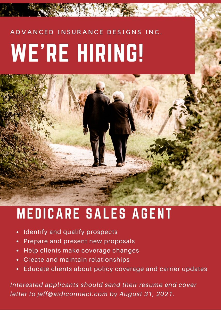 We are looking for a licensed Medicare sales agent to join our growing agency. The right candidate will assist our clients with Medicare options and questions. This job is commission-based with incentives. Please contact Jeff Novak for details! #hiring #salesandmarketingjobs