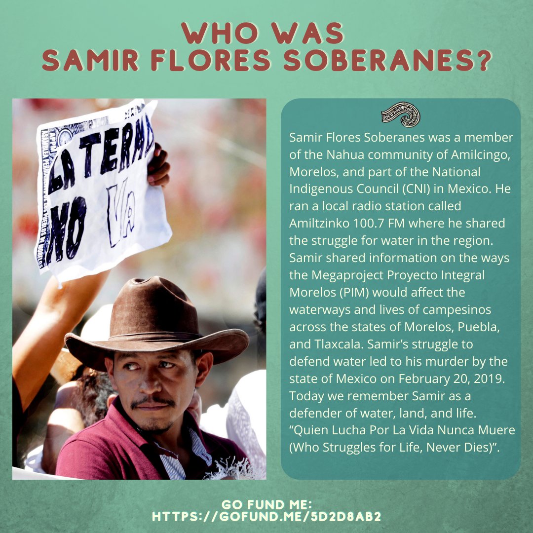 🚨 Call to Action 📣 3k ! for the family of our Brother Samir Flores who was killed for defending Mother Earth and autonomy! Link to Go Fund Me in our Bio!
#SamirVive #JusticiaParaSamir #NoAlPIM #YoPrefieroLaVida #ProyectoSamir #SamirFlores #ClimateJustice #CNI #CIG #Autonomy