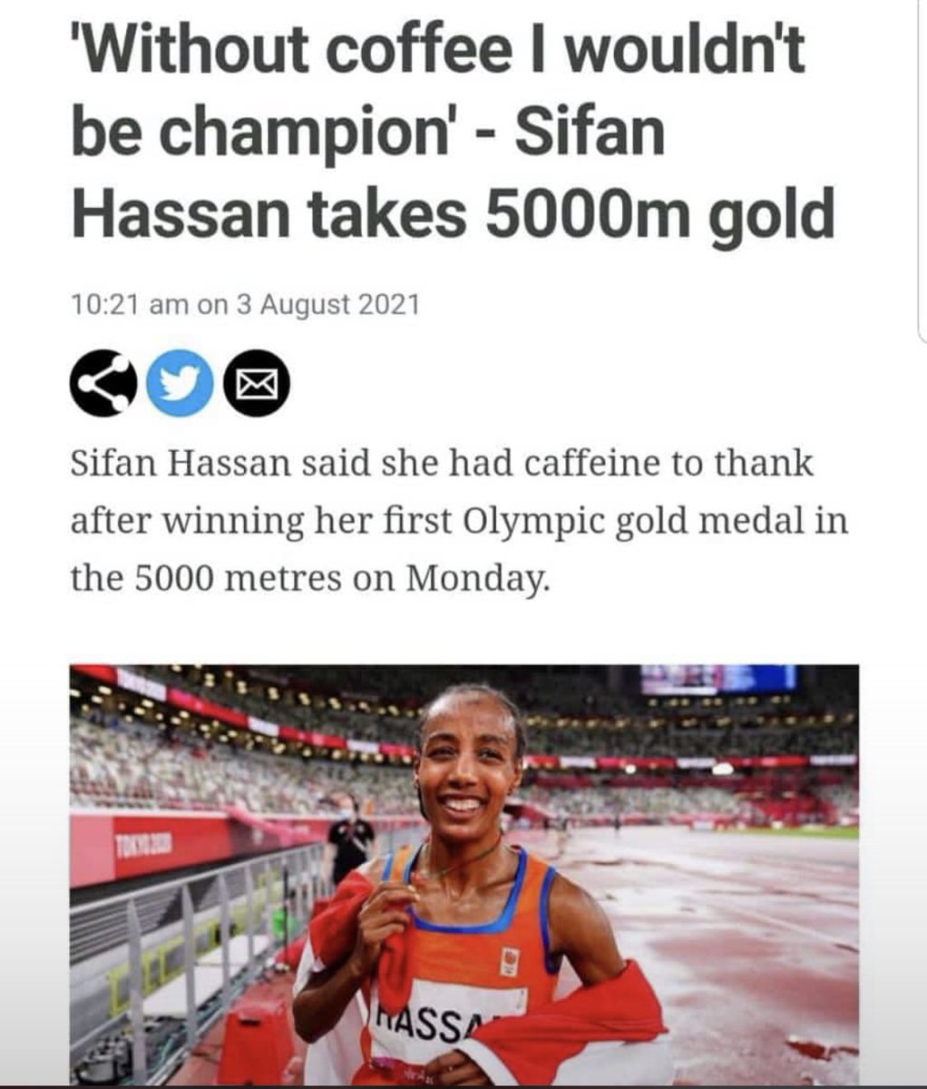 Seriously tho why arent you drinking coffee?  <a href="/SifanHassan/">Sifan Hassan</a> is literally telling you caffeine is the what #gold winners at #Tokyo2020 take.