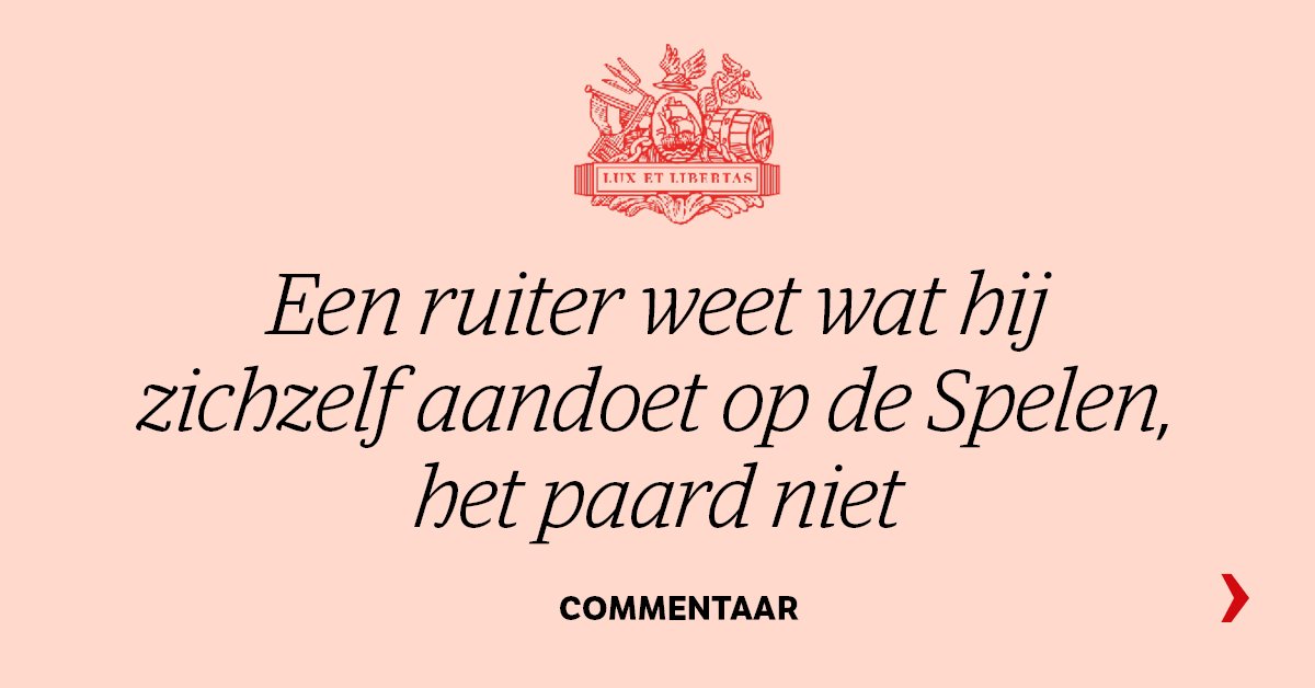 nrc's tweet photo. Het paard Jet Set raakte tijdens de Olympische Spelen kreupel. Drie uur later werd hij ingeslapen. Hoe diervriendelijk is een sport als deelname de dood kan betekenen? Waarom mocht Jet Set niet, zoals menselijke sporters, herstellen?
https://t.co/kV396WhBDD https://t.co/sJ8rKhbeqy