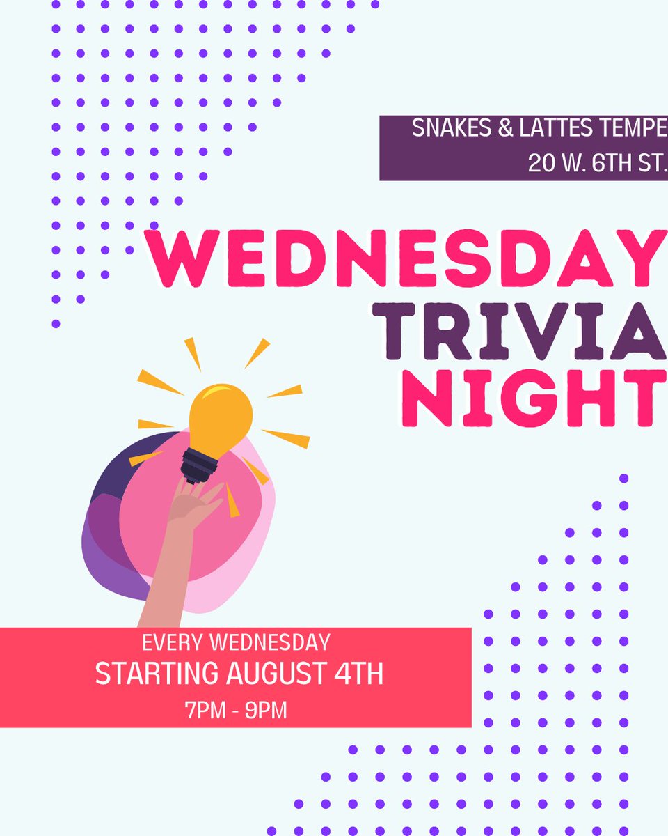 BIG DAY, BIG DAY! FREE TRIVIA NIGHT IS BACK AT SNAKES &amp; LATTES TEMPE! Join us tonight, at 7PM sharp for the chance to win board games and Snakes &amp; Lattes gift cards. See you tonight!