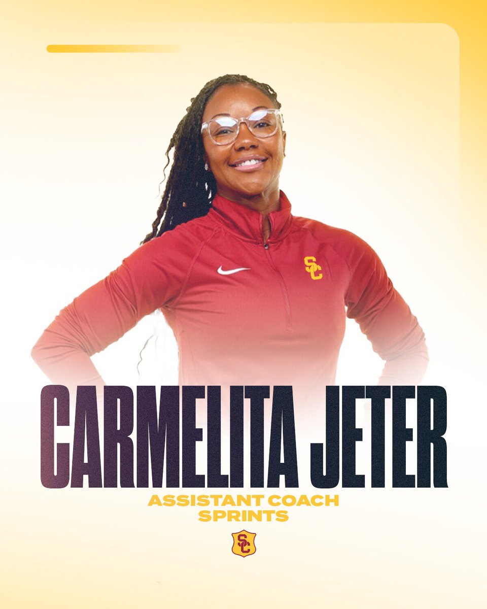 USC Track & Field / XC (@usc_track_field) on Twitter photo Welcome to the #TrojanFamily, <a href="/CarmelitaJeter/">Carmelita Jeter</a>!
The three-time Olympic medalist will be an assistant coach for sprints at USC. Welcome to the #TrojanFamily, <a href="/CarmelitaJeter/">Carmelita Jeter</a>!
The three-time Olympic medalist will be an assistant coach for sprints at USC.