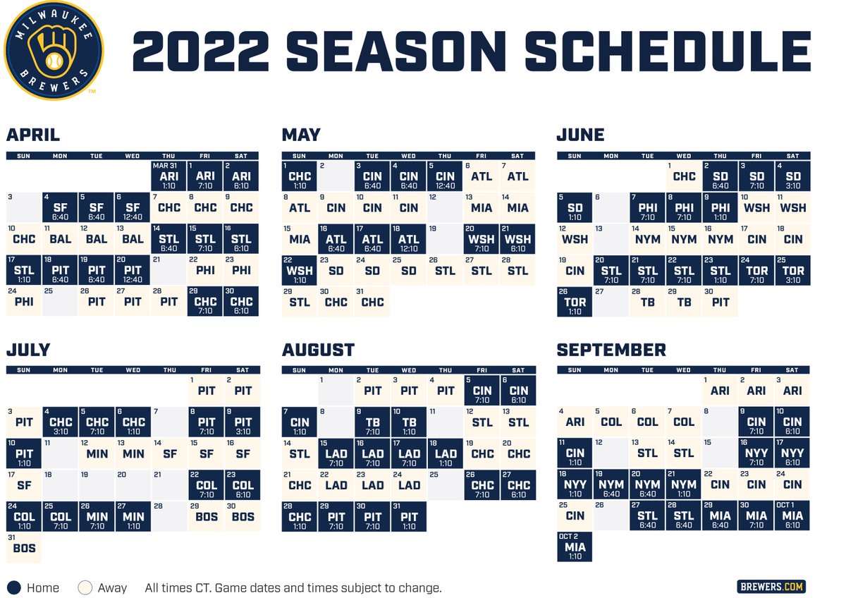Milwaukee Brewers Schedule 2022 Pdf Milwaukee Brewers On Twitter: "Get Your Calendars Out 📅 The 2022 Schedule  Is Here! Check Out Next Year's Big Matchups And Start Planning A Trip To  The Ballpark: Https://T.co/Bbbtl313Ap Https://T.co/Lxojzfjxju" / Twitter