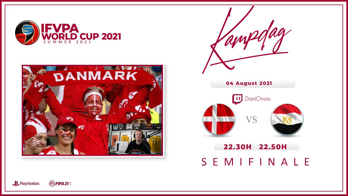 Før den store kamp på søndag, så venter en svær semifinale i aften mod Egypten!

🏆 l <a href="/iFVPA/">iFVPA</a> World Cup 2021 - Semifinale

🆚 l <a href="/Egypt_NT/">Egypt NT</a> 🇪🇬

⏰ l 22.30 &amp; 22.50 CET

📺 l twitch.tv/DaniChrois

🎙️ l @dchrois

#ForDanmark #DrengeDrøm