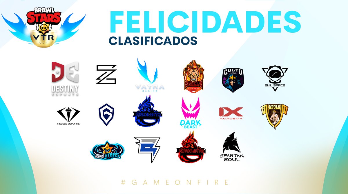 #BRAWLSTARS | CLASIFICADOS 
Muchas felicidades a los equipos que lograron clasificarse a la fase de playoffs de la primer edición de la VTR CUP🔥

Gracias por su esfuerzo y dedicación. Sigamos haciendo historia.

#GAMEONFIRE