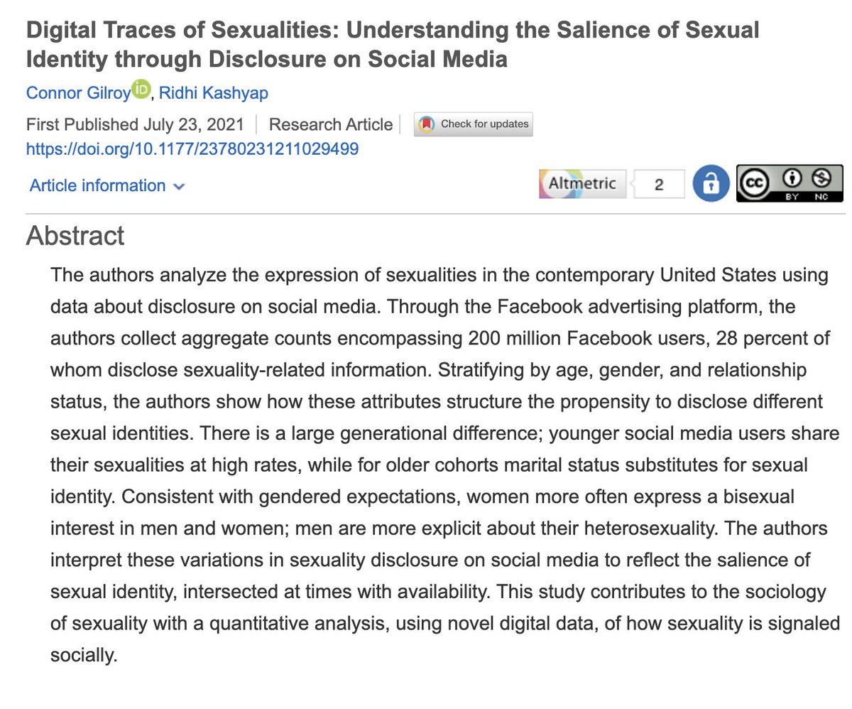 SociusJournal's tweet photo. NEW #OA research - "Digital Traces of Sexualities: Understanding the Salience of Sexual Identity through Disclosure on Social Media" by @ccgilroy and @ridhikash07 is out now!

https://t.co/QYKEVEgPrF

#soctwitter #openscience #openaccess #opensociology https://t.co/umNEXbGl0O