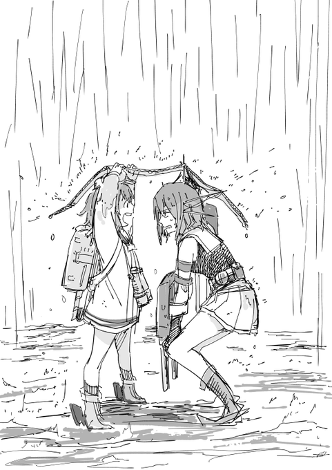 なんかこのどしゃぶり構図、前にどっかで描いたなって思ったらこれでした。 