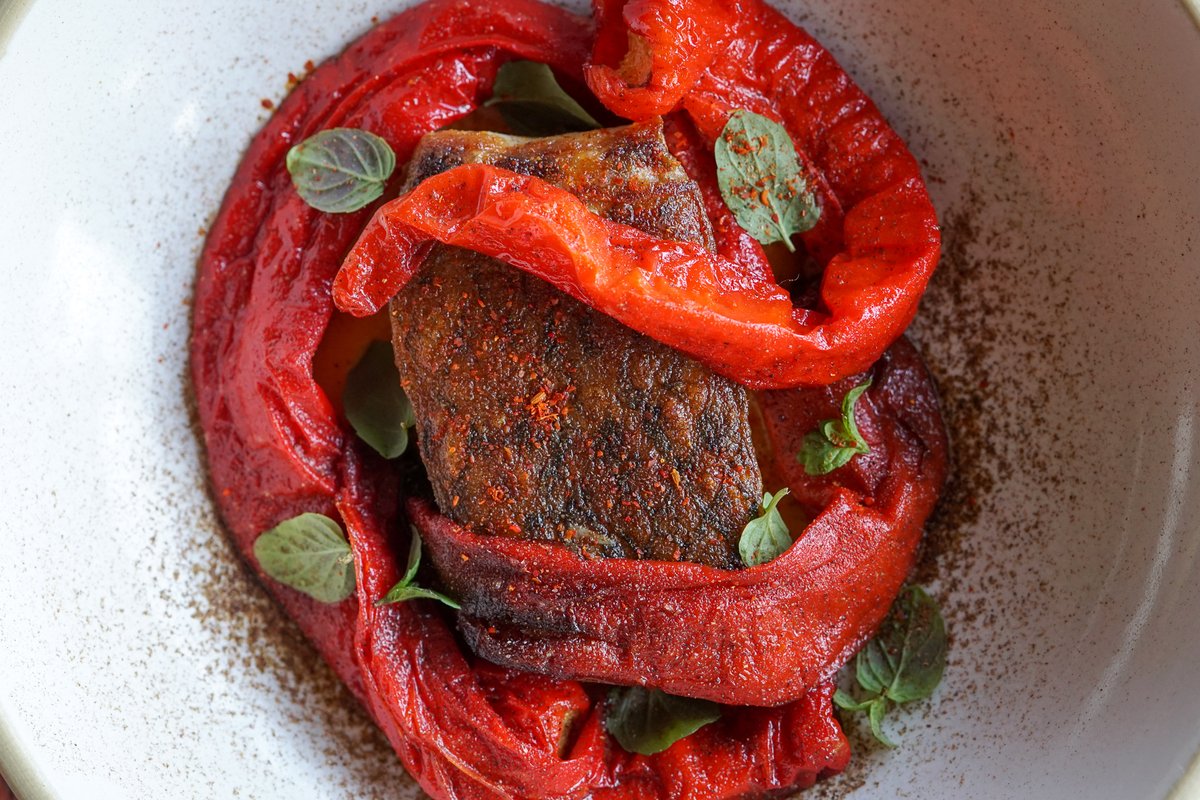 Baja striped bass, Jimmy Nardello peppers &amp; Wong’s mango. Available through the weekend.