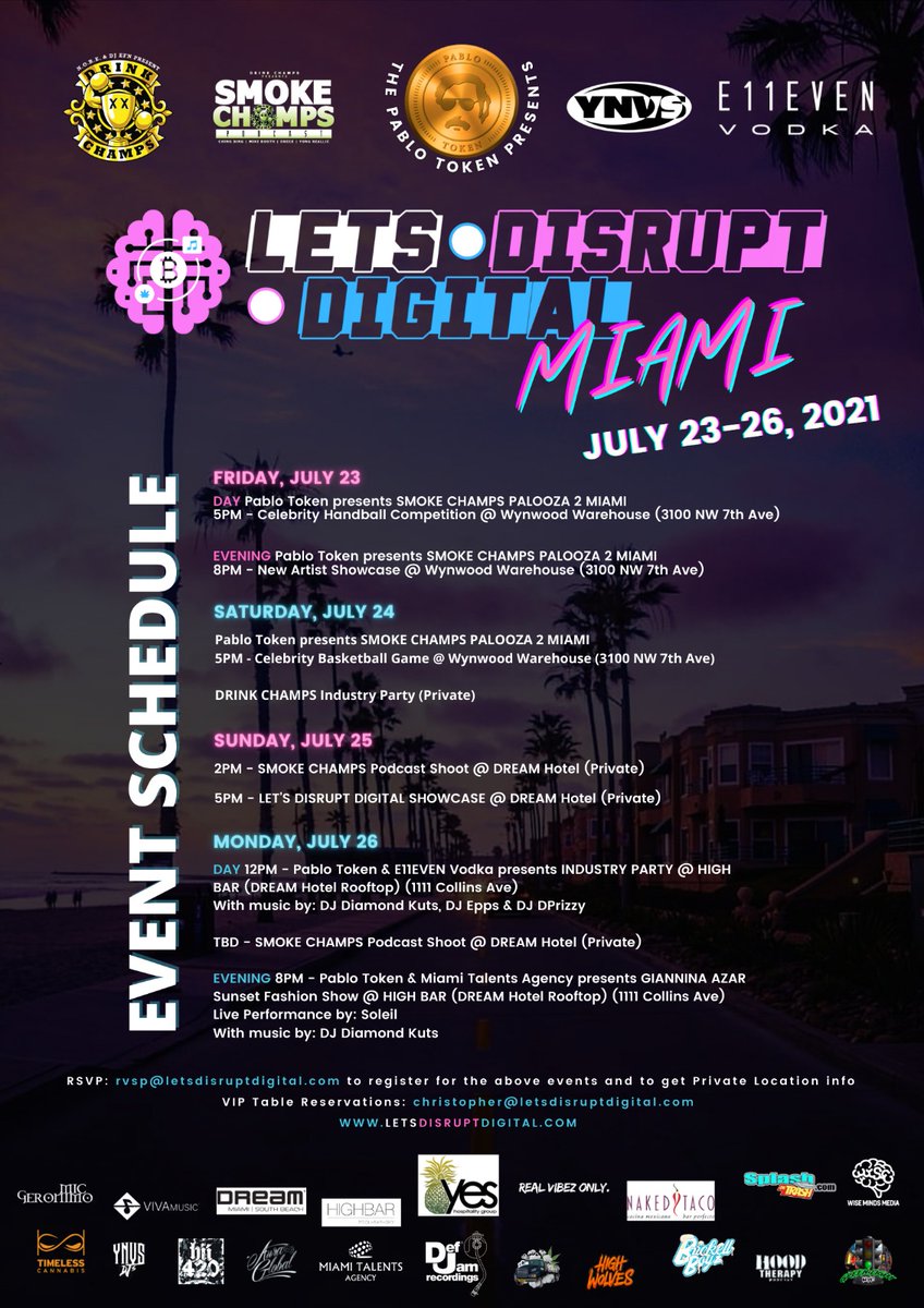 TokenPablo's tweet photo. Happy Friday @pablotokenarmy . Full @smokechamps week of events in Miami. Come out and say hi to and learn more about why The Pablo Token is the hottest millenial Token in #cryptocurrency . #Crypto #BinanceSmartChain #DeFi #BSCGem #Pancakeswapv2 #hiphop #RollingLoudMiami https://t.co/tnSXL9HJYt