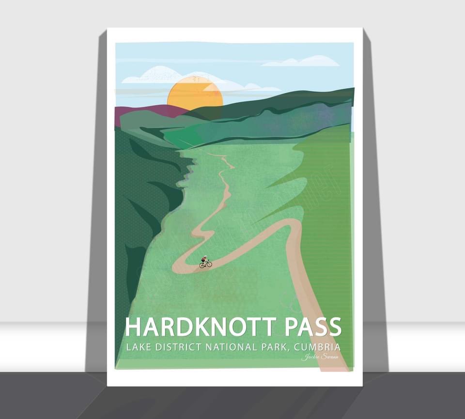 DesignSwann's tweet image. Two new prints available to order from my online store, if you’ve done one of these then chances are you’ve done the other 👍🚵‍♂️🚴‍♀️#cyclinggift #cylingart #wrynose #hardknott jackieswanndesign.co.uk/shop