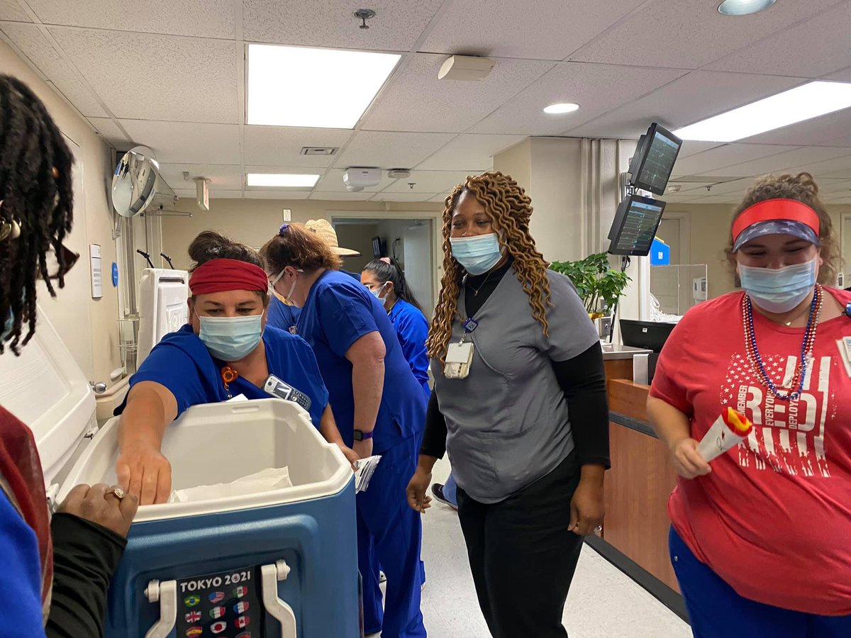 JPS_Health's tweet photo. As the #Olympics opens in Japan, leaders for Medical-Surgical units dressed as Team USA and decorated an #icecream cart. All to show appreciation to their hard working teams!
#JPSpride #TGINurses https://t.co/eihdO2GTi6