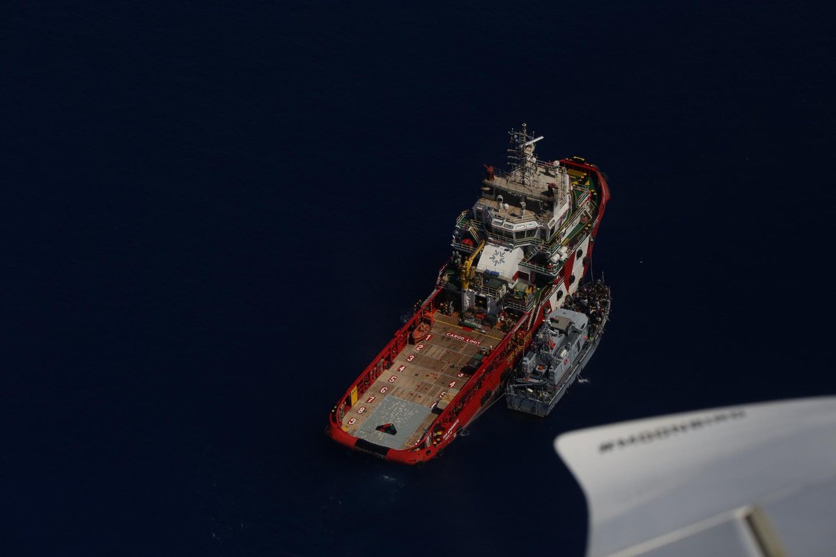 seawatch_intl's tweet photo. VOS APHRODITE (shipping company VROON) rescued ~200 people in intl. waters, but then handed them over - against their will & against international law - to the so-called Libyan Coast Guard, that pulled the people back to #Libya. When will such actions finally have consequences? https://t.co/jyqJSNpk6M