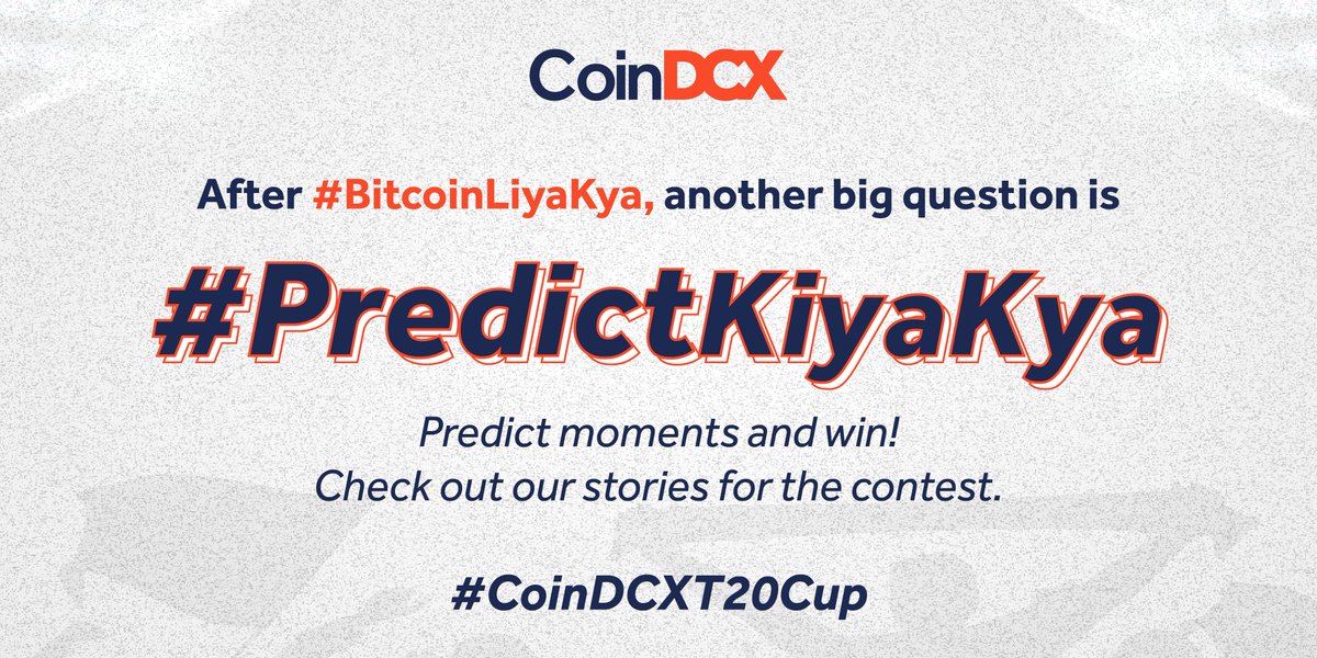 CoinDCX's tweet photo. Here's a series of predict and win contests for our Crypto community! 🤩

Rules:
1. Watch our stories on match days. 
2. Participate in prediction games before the match starts. 

Everyday 5 winners will win exciting prizes every match-day. 🥳

#CoinDCXT20Cup #PredictKiyaKya https://t.co/Ma7Oa5fedO