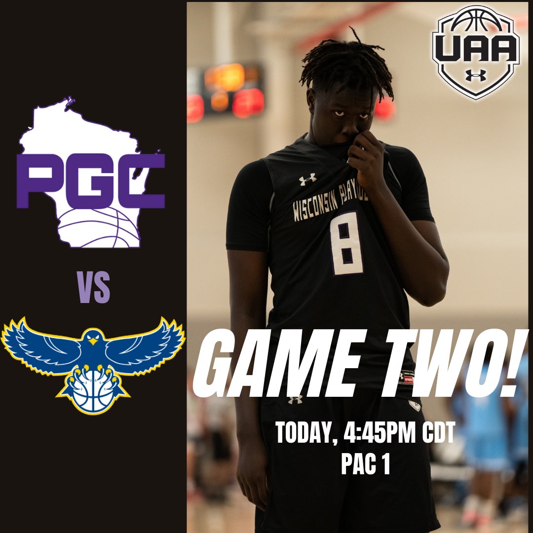 PGC2022's tweet photo. Game two is up next vs the Riverside Hawks in the @UAassociation Finals and we just got the news that @JuokRiak is cleared to walk. Today is lit ‼️ Check out the game details below.
#UAA 🏀
#PGCFamily💜
#WinForRitchie 🤍 https://t.co/xKnBhl4GwC