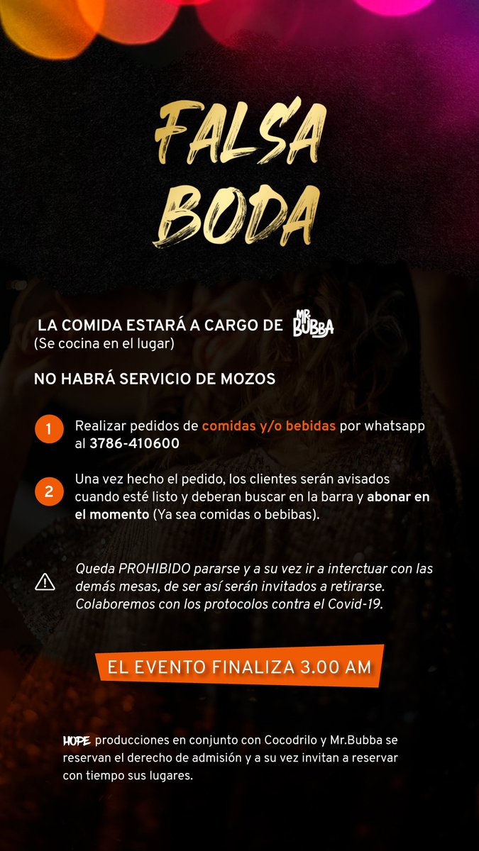 Sebastianmeza7's tweet photo. Todo listo!
Tenemos Falsa boda!
Veni a comer algo rico de @MrBubbaOk
y a disfrutar la noche!

Habrán PROMOCIONES de bebidas, pero promociones.. 

Reserva tu mesa con anticipación!
Te esperamos! 
#HOPE
#UNDIAVOLVIMOS https://t.co/5vYlpRtMuj