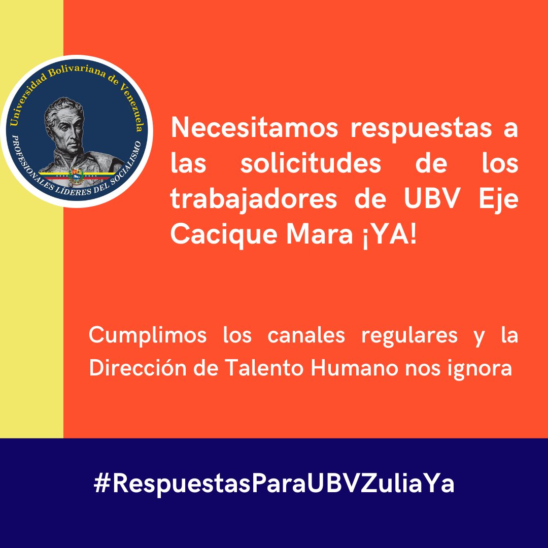 Hago un llamado público a la Dirección de Talento Humano de <a href="/unibolivariana/">@Unibolivariana</a> para que dé respuesta a los reclamos y solicitudes hechas desde la coordinación del Eje Cacique Mara. Los trabajadores merecemos resolver nuestra situación laboral y de nómina YA.  <a href="/sandraoblitasr/">Sandra Oblitas Ruzza</a>