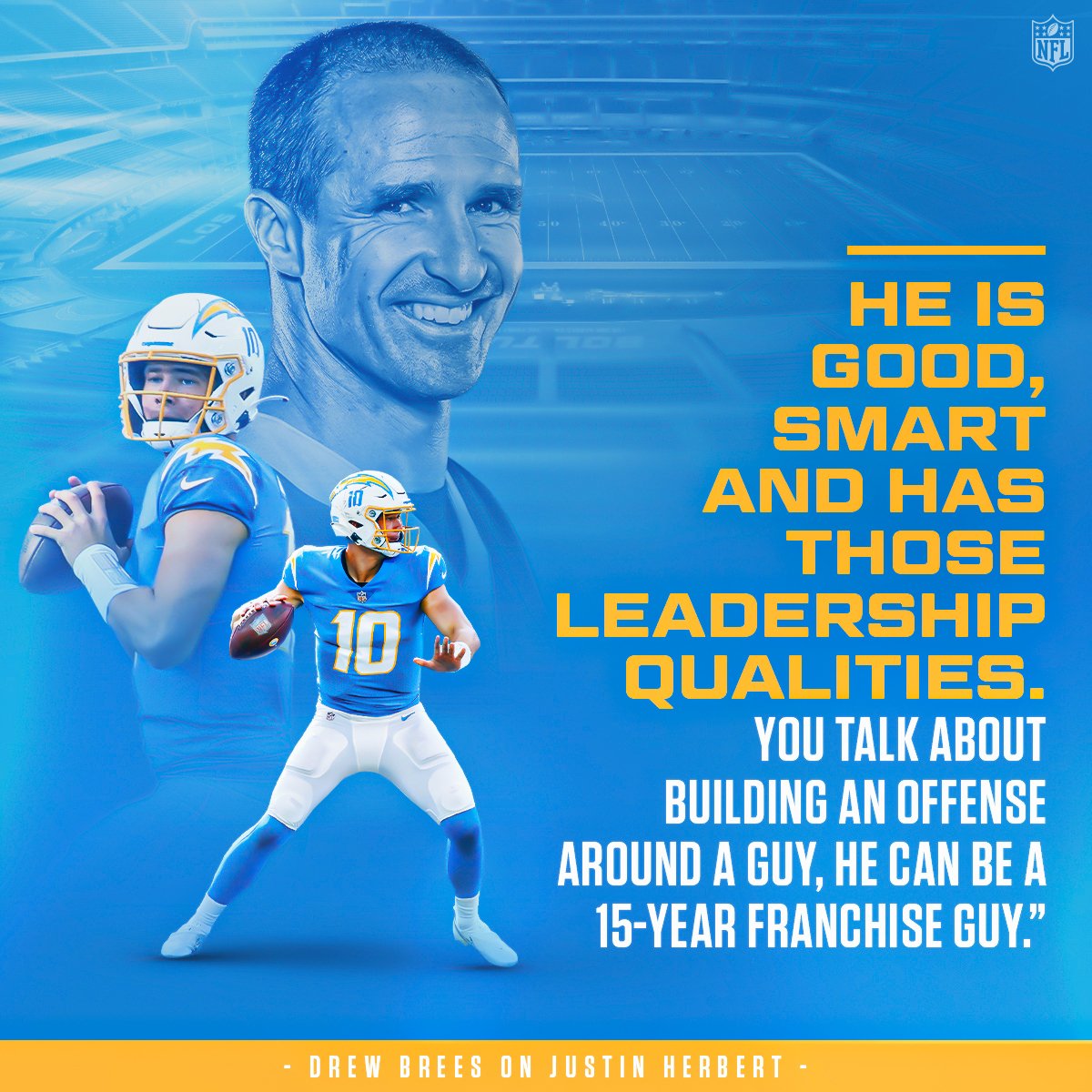 NFL's tweet photo. High praise from one of the best ever. 🙌⚡️ (via @ProFootballTalk)

@drewbrees | @Chargers https://t.co/KJh1hyxYU1