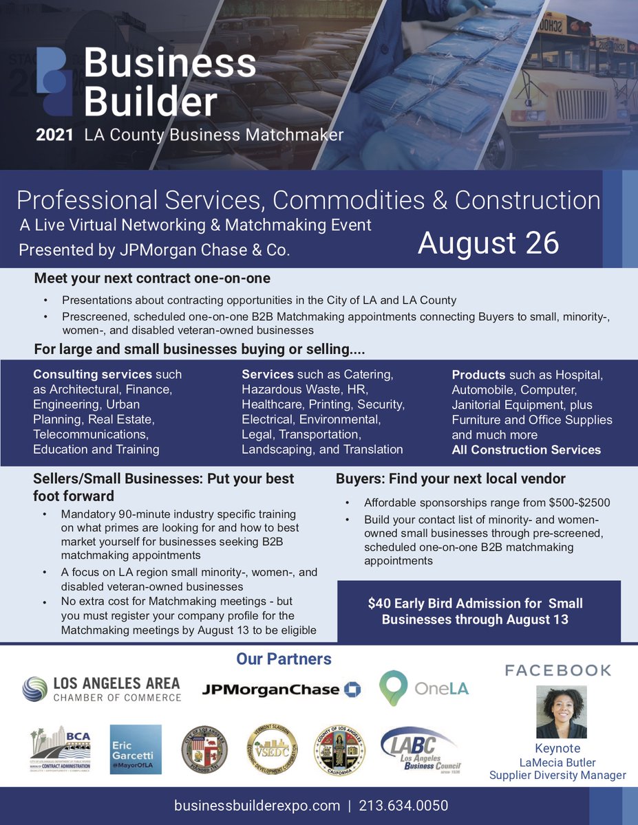 BusinessBuildLA's tweet image. Supplier + Buyer = a Business Builder match. Register today. businessbuilderexpo.com #BusinessBuilder2021 #professionalservices #commodities #construction