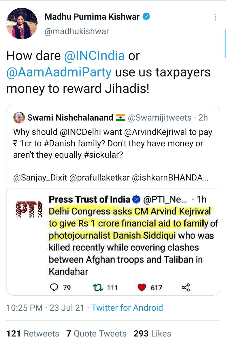 A verified RW handle refers Indian photojournalist Danish Siddiqui who was killed on line of duty as a 'Jihadi'.
This us dangerous normalization of Islamophobia.