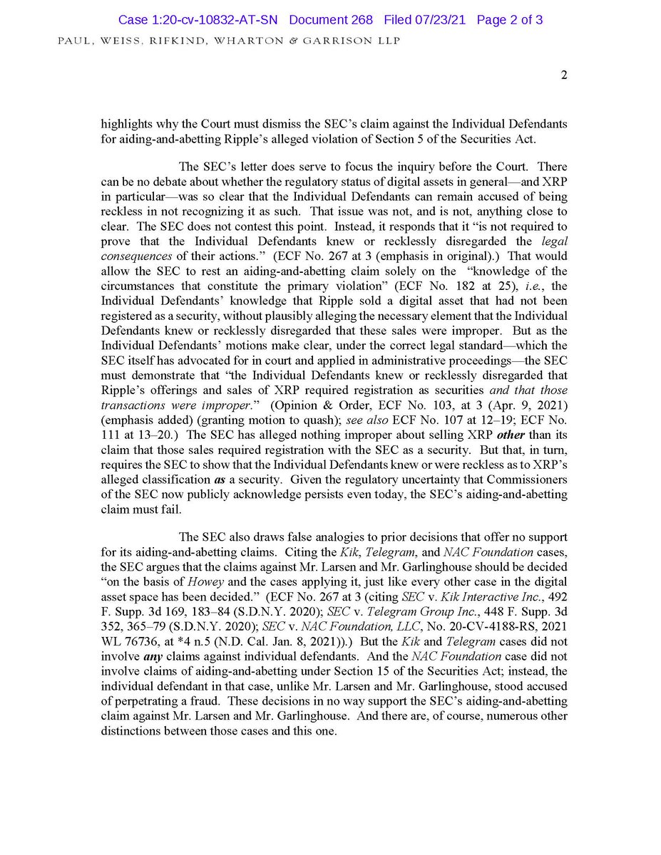 FilanLaw's tweet photo. #XRPCommunity #SECGov v. #Ripple #XRP Individual Defendants respond to SEC's letter regarding public statement by Commissioners Peirce and Roisman, describing SEC response as going "on to publicly rebuke these two Commissioners’ considered views" that there is no clarity. https://t.co/sTVjbZpAHF