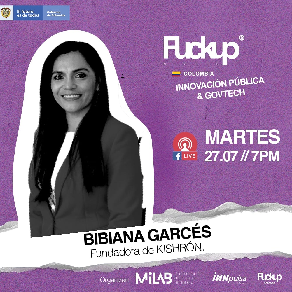 Kishron_it's tweet photo. Nuestra directora Bibiana Garcés invitada a #fuckupnightscolombia edición #innovacionpublica  #govtech  estará contando  su historia de fracaso, requisito indispensable  como emprendedora consciente de #Kishrón
Organiza: #MiLAB @innpulsacol @fun_medellin @fuckup_bogota https://t.co/d899uwJhoy