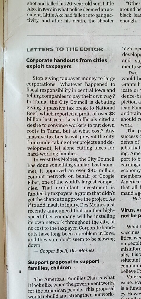 EricFriesth's tweet photo. Wow, I'm sure glad my hometown of Johnston didn't get swindled like this! Sounds like West Des Moines really gave in to big tech's every whim on this conduit network! https://t.co/WVwKOerOdn