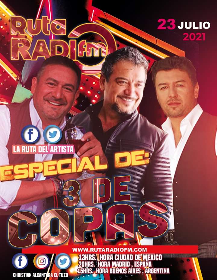 Cristy31317133's tweet photo. 💥Hoy Tenemos Especial en La Ruta Del Artista 💥
Se Presenta: #3DeCopas a las 13hrs. , no te puedes perder este especial a través de https://t.co/oIIHwmc0vk
con @soytuzooficial
Lui Monroy Jaime Flores MX Raul Ornelas oficial https://t.co/BZs8jz2AJC