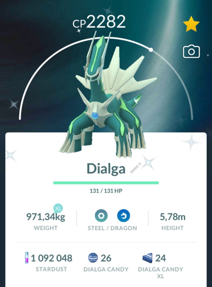 captain_poke's tweet photo. 9th raid today and I've got the ✨Dialga 🎉🤗 not great IV's but I never get great shiny legendarys. #PokemonGO #Pokemon #ShinyCheck #shinyHunter #shinypokemon https://t.co/6X2kQ9GKvI