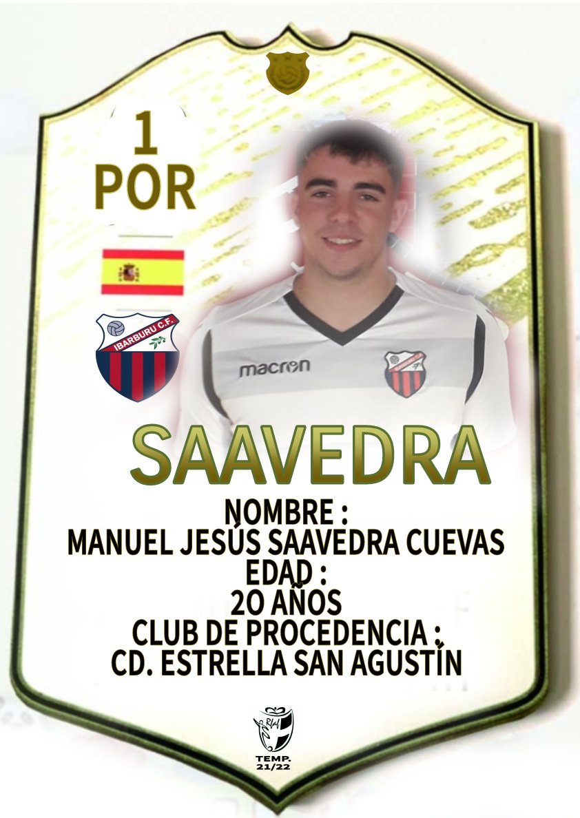 🔴🔵 FICHAJE⚽📝
Aquí tenemos el fichaje de hoy,  nuestra portería será defendida por SAAVEDRA joven arquero procedente del CD.Estrella San Agustín.
Ágil, con muy buenos reflejos!! 
Suerte y bienvenido al Club💪🏻
Temporada 2021/2022
IBARBURU.C.F 🔴🔵⚽
#elcorazondelbarriodesde1973