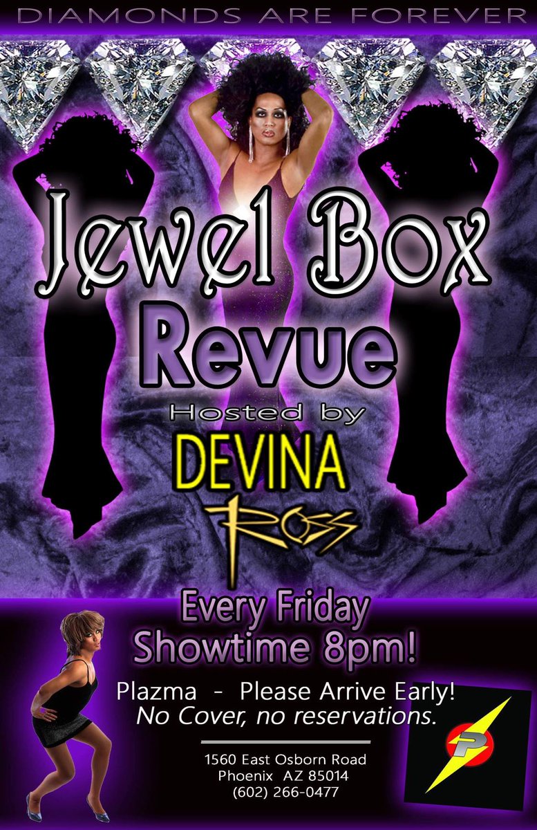 divaminor's tweet photo. Say #HeyFefe! FRIDAY, Aug. 6 for @thedevinaross' Jewel Box Revue at Plazma in Phoenix alongside Akasha Knight! 

No reservation! No cover! Showtime at 8 p.m. 

#LGBTQ #Twitter #Phoenix #LetsHaveAFefe https://t.co/TgZT5bJDUy