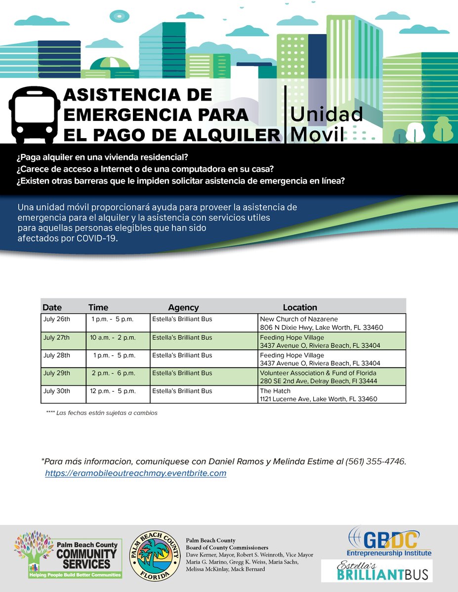 pbccsd's tweet photo. Una unidad móvil proporcionará ayuda para proveer la asistencia de emergencia para el alquiler y la asistencia con servicios utiles para aquellas personas elegibles que han sido afectados por COVID-19. https://t.co/hI2A2LbccC