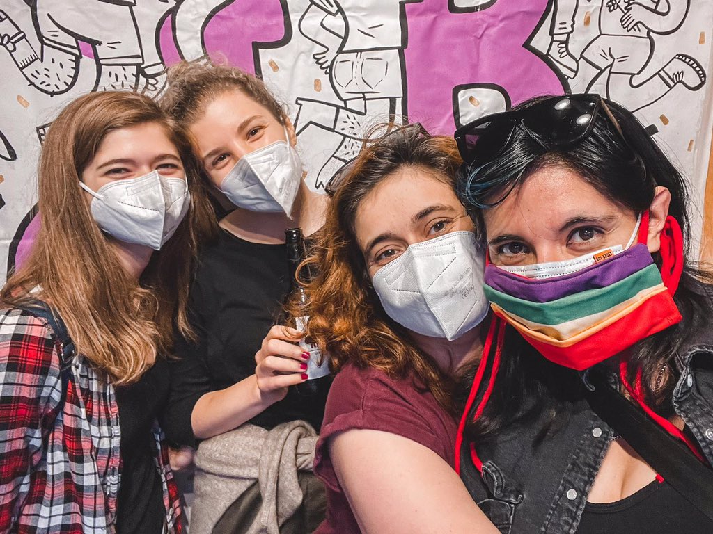 A selfie at Berlin’s Queer Night Market. Alex is wearing a rainbow mask.