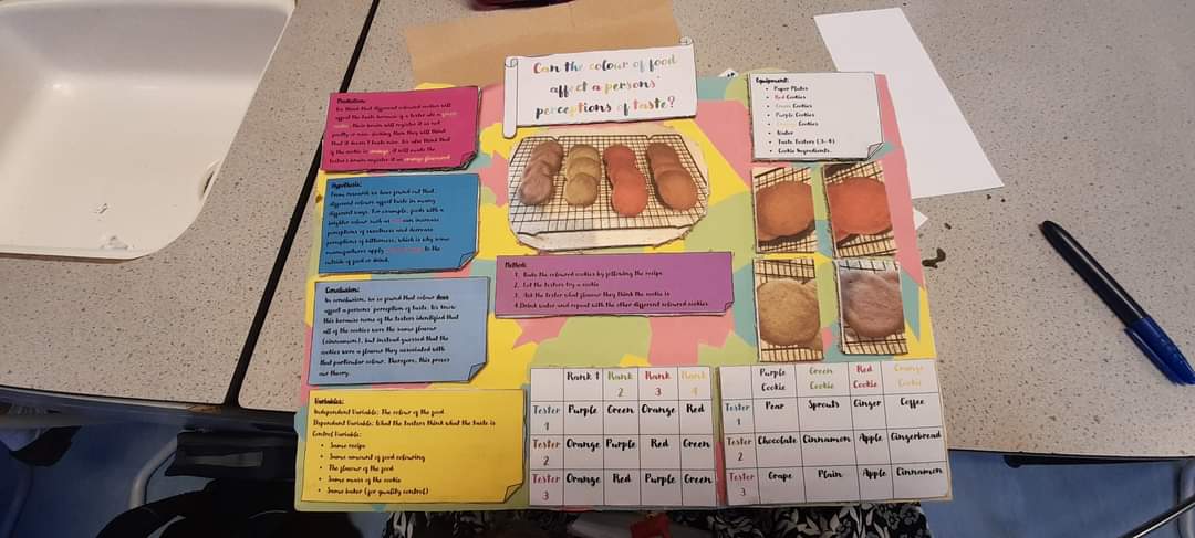 Celebrating Year 8 Science
8D5 class have been working on a mini science fair, One of science presentations was done by Chloe, Amber &amp; Avneet and it's such an amazing, well planned &amp; thoughtful investigation. They investigated if the colour of food would affect the taste.
#LasB
