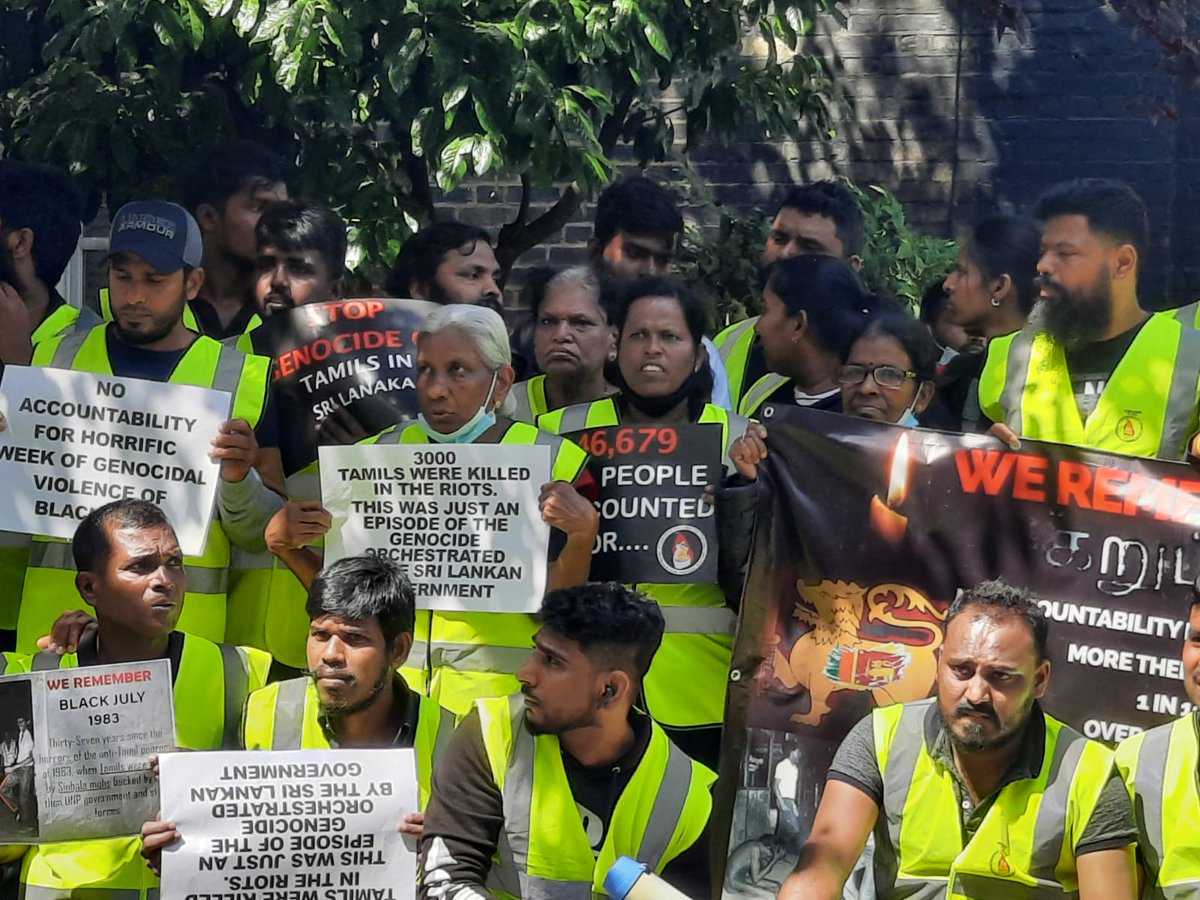 hunters_for's tweet photo. The Freedom Hunters For Tamils have organised a protest in front Sri Lankan High Commission in order to draw attention of the International Community about the July 1983 riots and  the on going gross Human Rights Violations against Tamils in Sri Lanka. 

By the Members of FHFT https://t.co/bRjSG4lRWq