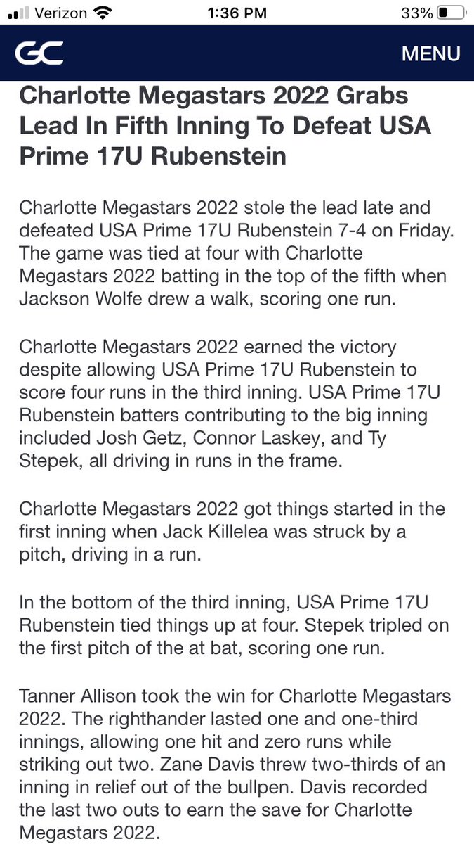 Megastarbasebal's tweet photo. 2022 Charlotte Megastars 

GM 1 - Gold Bracket Playoff Win !!! https://t.co/Br1k2VIXK8