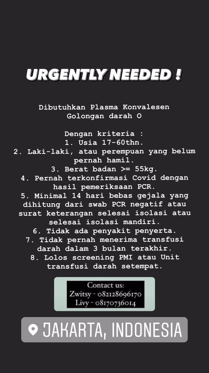 Guys butuh urgent plasma konvalesen 🙏