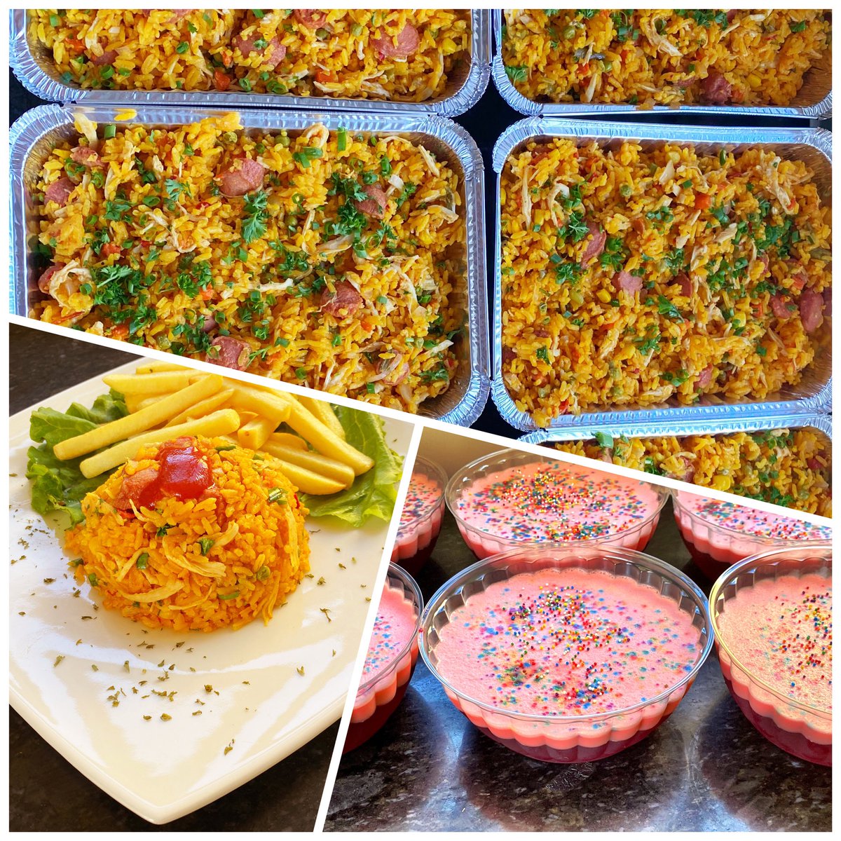 albertcuracao's tweet image. Arroz con pollo y papas fritas postre de gelatina de fresa  y de leche cremosa. Een Colombiaanse maaltijd bereid door Orlando. Voor de buren van Willibrordus geen vakantie maar met zo’n maaltijd creëer je toch een buitenlandse sfeer!