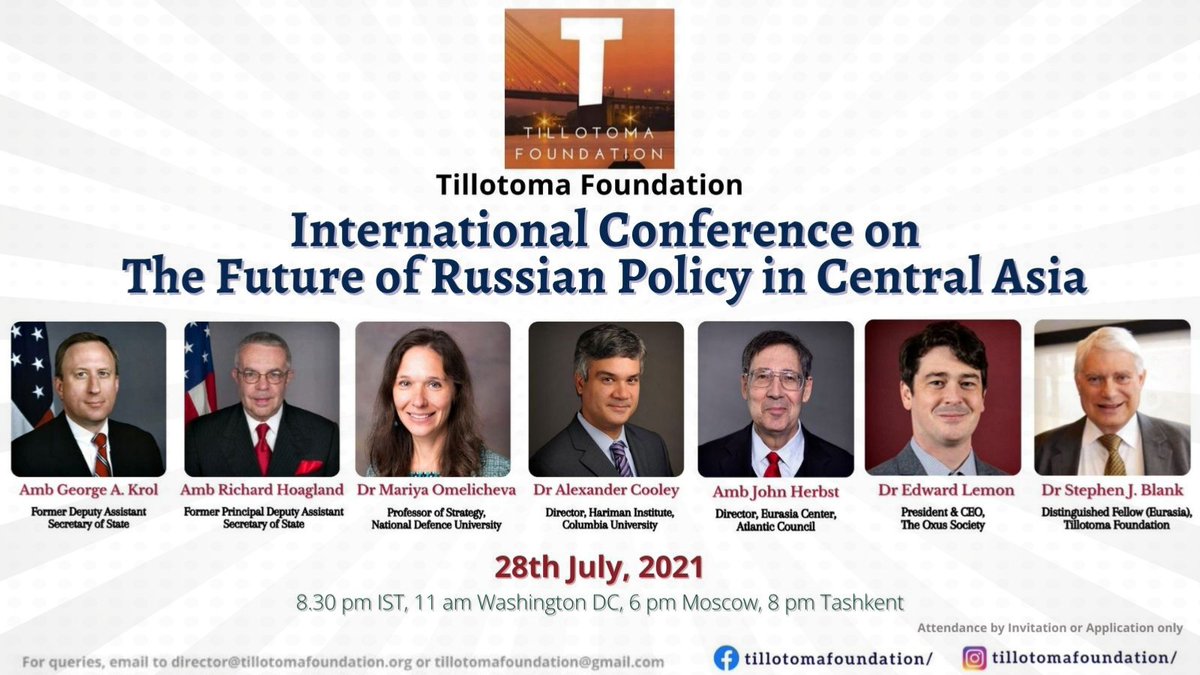 TillotomaF's tweet photo. Tillotoma Foundation is glad to organize the International Conference on The Future of Russian Policy in Central Asia with some of the leading experts and senior diplomats on 28th July, 2021.

For queries, email to tillotomafoundation@gmail.com.

#CentralAsia #RussianPolicy https://t.co/qIV3LaIPT3
