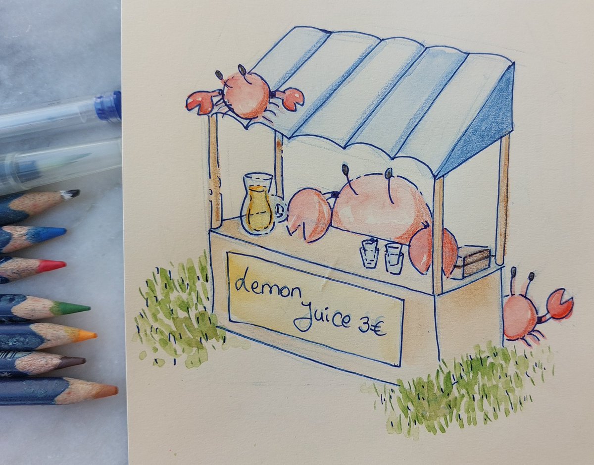 Mermaicheu's tweet photo. A little lemon stand🍋
•
#traditionalart #crab #art #artist #cute #illustration #linelessart #characterdesign #artistsontwitter #lemon #lemonstand #lemonjuice #watercolors #bussiness https://t.co/kkqkXIP0EH