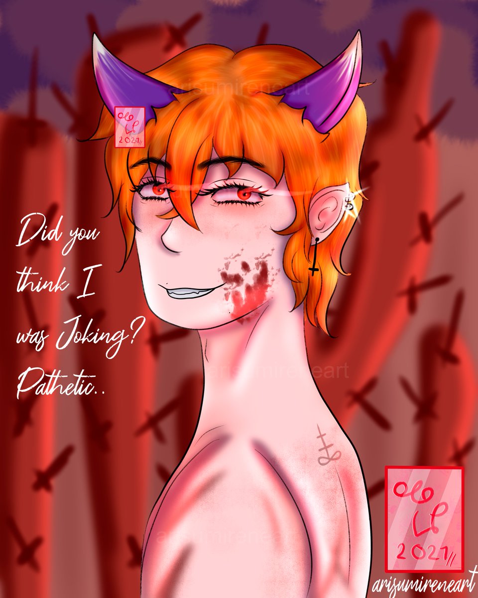 ArisuMiOficial's tweet photo. Well, here it's Damian as Demon, I redesing his horns cuz they were very simple and did not have a good structure, so yeah owo
#demon #drawing #digitaldraw #blood #ilustration #digitalilustration #demonguy #demonboy #boy #oc #originalcharacter https://t.co/smWxsM4zPk