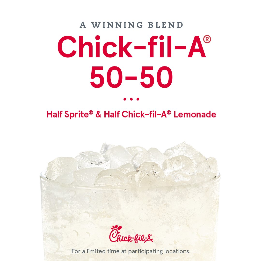 FOS's tweet image. Several Chick-fil-A locations are now offering the "50-50," inspired by Giannis Antetokounmpo.

Half Sprite, Half Chick-fil-A Lemonade 🥤

The drink is inspired by Giannis's special order in Brookfield, Wisconsin following the NBA Finals.
