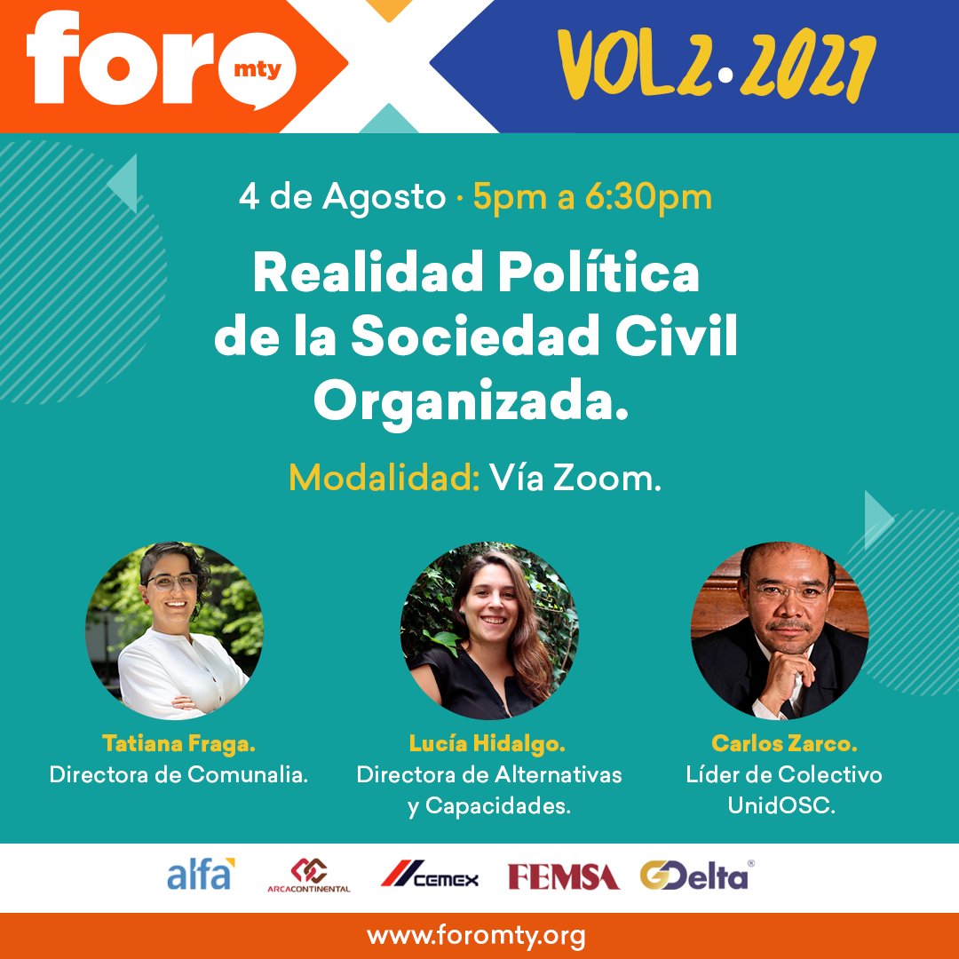 foromty's tweet photo. ¡Súmate y participa en ForoX Vol.2 2021!
🗓Agenda este 4 de Agosto de 5PM a 6:30PM para dialogar💬 con los expertos sobre Realidad Política de la Sociedad Civil.😮
EVENTO GRATUITO.
👉🏻Regístrate aquí: https://t.co/xcfr7YLoWH https://t.co/n6yLYnxwdM