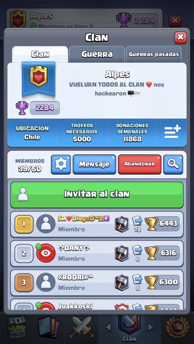 Hola, ya recupere el clan. Si te quieres unir y apoyar , te envío link por dm 🧸 
Tengo 0 amigos en cr, así que acepto links de amista❤️