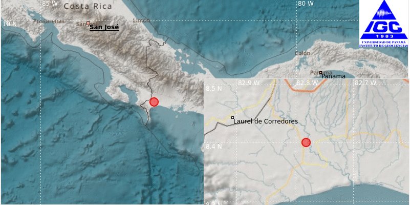 #Sismo Panamá REVISADO: 
Fecha: 2021-07-23 15:03 Hora local, 
Magnitud:4.5 (Mw), 
Profundidad: 20 km, 
localizado a 16 km de PASO CANOA. 
Para más información sismos.panamaigc-up.com/eqview/#?event…