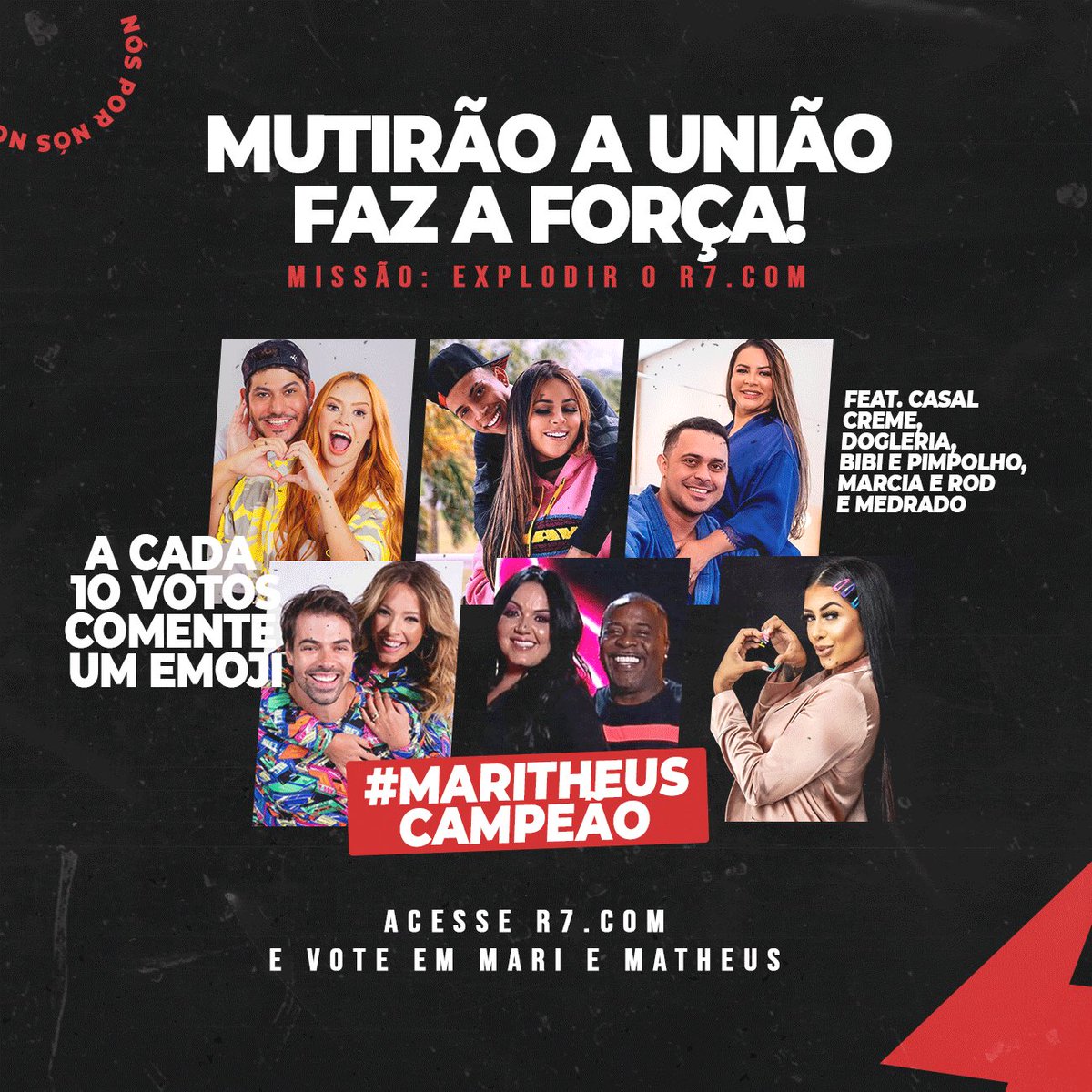matheusyurley's tweet photo. 🔒 MUTIRÃO FECHADOS COM MARITHEUS INICIADO 🔒

👉🏻 A CADA 10 VOTOS, DEPOSITE UM EMOJI AQUI! 

⚠️ META: 2.000 RESPOSTAS.

⏰ Encerra às 19hrs 

📲 https://t.co/AeMHYvrSye

📢 BORA REPRESENTAR!  

#MaritheusCampeao https://t.co/4yGWebKsuT