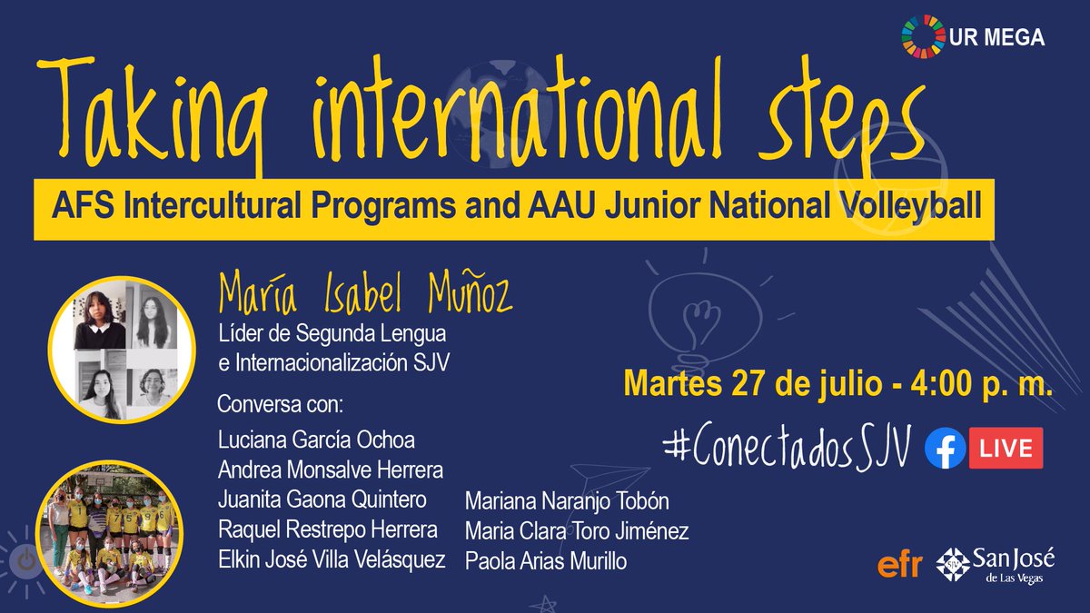 sanjosevegas's tweet photo. Separa espacio en tu agenda y acompáñanos en #ConectadosSJV Taking international steps el próximo martes a las 4:00 p. m., nuestras estudiantes nos contarán sobre sus participaciones internacionales durante este 2021 #OurMegaCSJV ⚡ https://t.co/o59LtvidoP