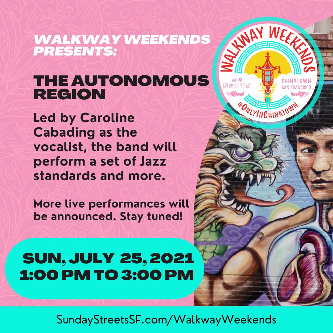 Catch live performances and enjoy delicious food in Chinatown this weekend! Exciting lineup w/ Chinatown Art Fest by SF Chinatown Visitor Information Center on Sat and The Autonomous Region <a href="/ihmanilatown/">Manilatown Heritage Foundation</a> &amp; <a href="/clarionmusicc/">clarahsu</a> on Sun. 

<a href="/SFOEWD/">SFOEWD</a> <a href="/sfcma/">San Francisco CMA</a> <a href="/sparetheair/">Spare The Air</a> <a href="/AirDistrict/">Bay Area Air Quality</a>